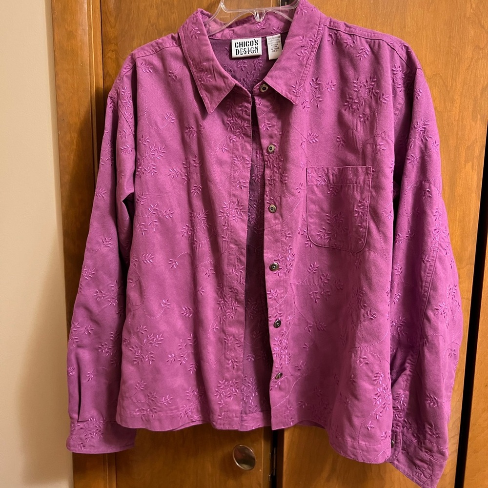 Vintage Chico’s Design Purple Embroidered Shirt Jacket Size 3/XL